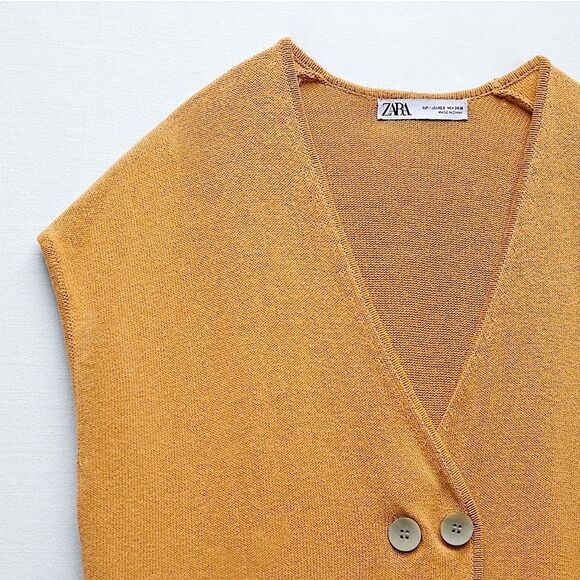 ZARA Sweater Rustic Knit Sleeveless Sweater Vest Camel Size XS - Size S - Picture 5 of 13
